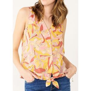 Nine West Women's sleeveless blouse floral front tie Tank Top Shirt Size M